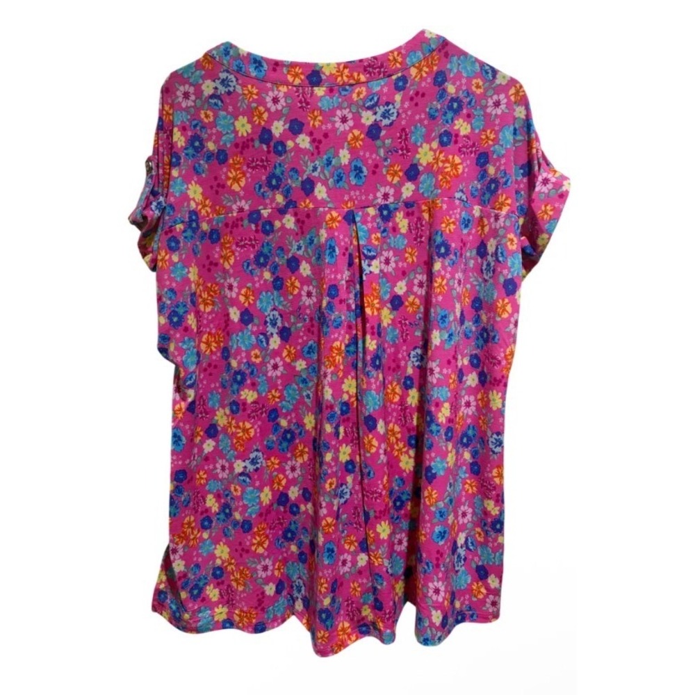 Pink Womens Dear Scarlett Floral Split Neck Tab Sleeve Blouse 3x - Picture 3 of 3